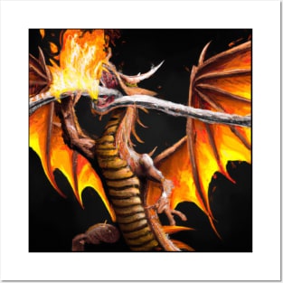Fire breathing dragon Posters and Art